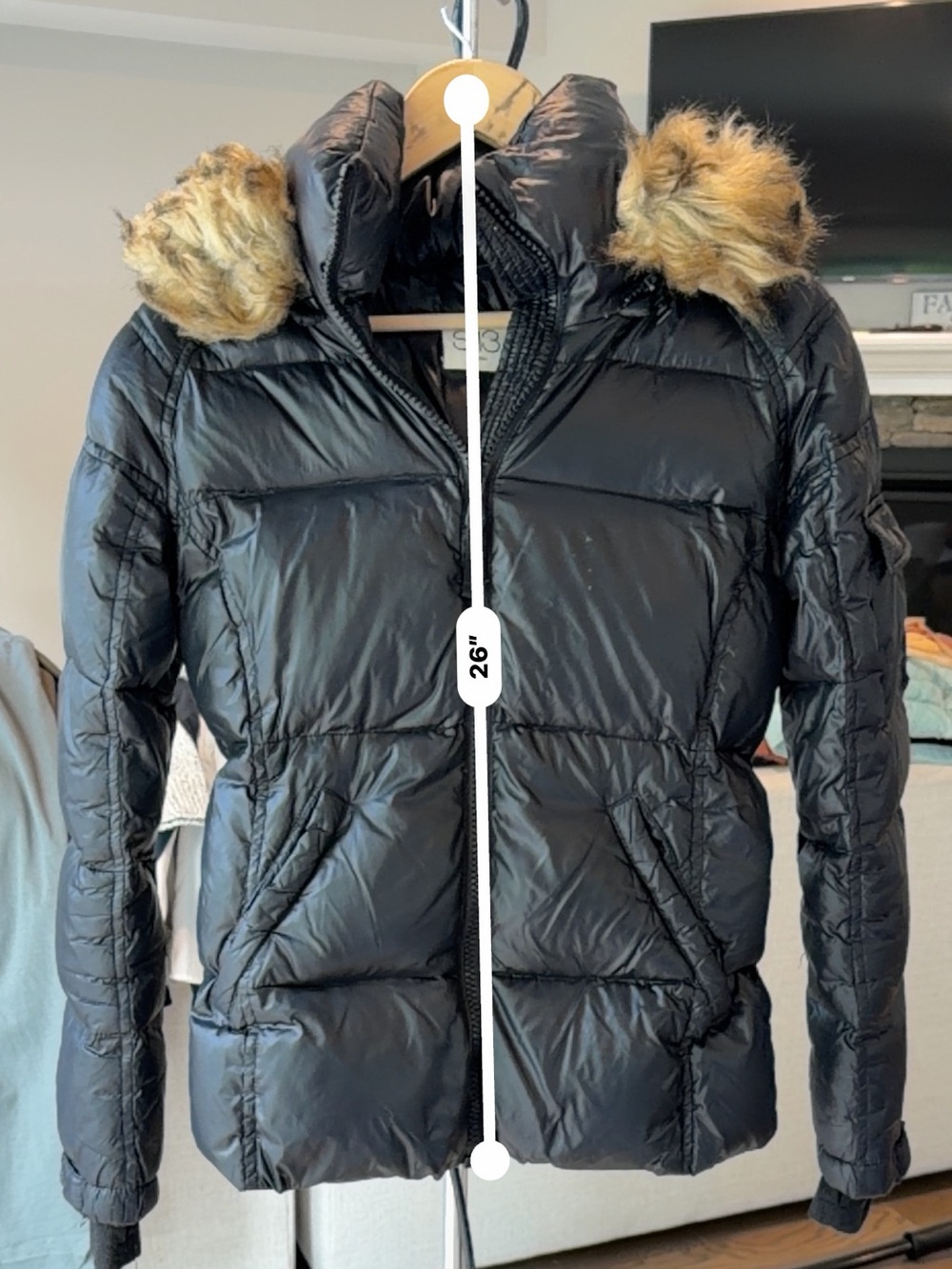 S13 New York Black Down Puffer Jacket Faux Fur Hood Small Winter Coat - closet - Picture 6 of 7